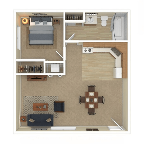 Floor plan for 1 bed, 1 bath